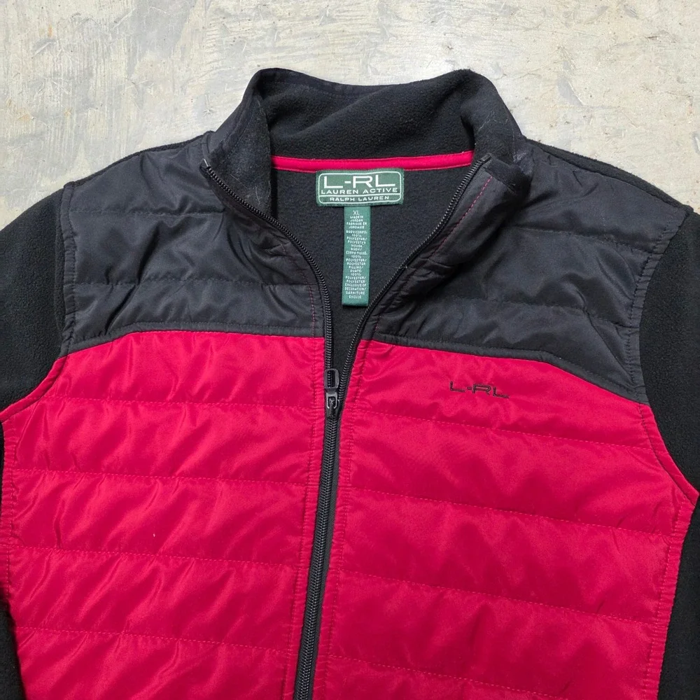 VTG‎ LRL Lauren Active Ralph Lauren Womens Fleece Puffer Jacket Red Black XL